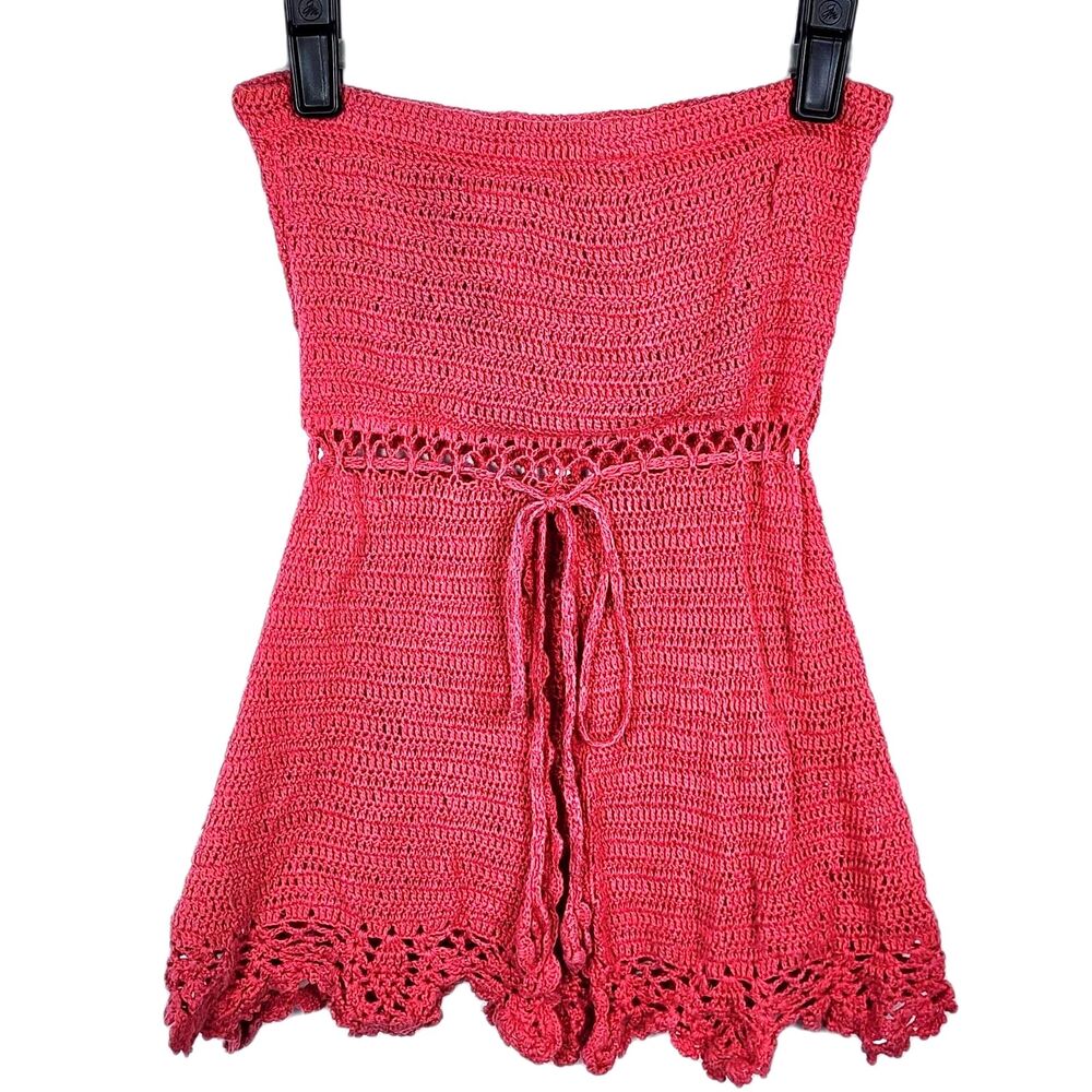 JLO by Jennifer Lopez Y2K Crochet Knit Babydoll Strapless Top Coral Size XS